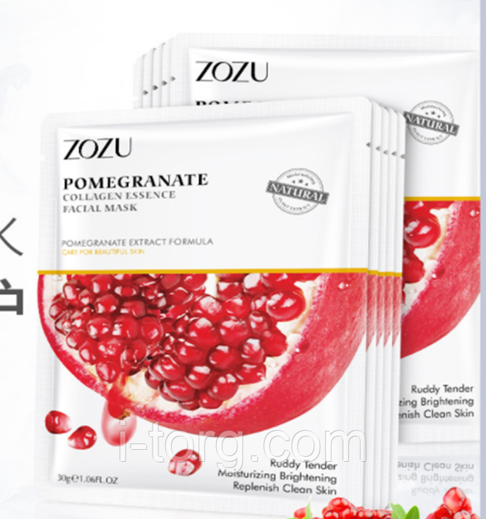 Тканинна маска Zozu з екстрактом гранату та колагеном, 30 г.