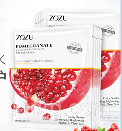 Тканинна маска Zozu з екстрактом гранату та колагеном, 30 г., фото 1