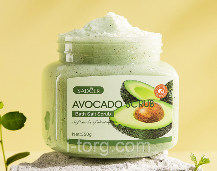 Поживний скраб для тіла з олією авокадо Sadoer Bath Salt Avocado Scrub. 350 мл.