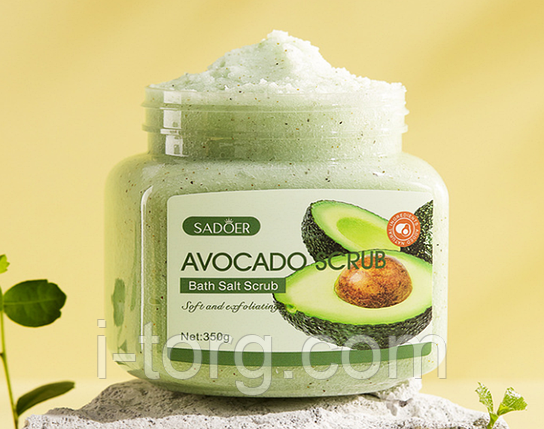Поживний скраб для тіла з олією авокадо Sadoer Bath Salt Avocado Scrub. 350 мл., фото 1