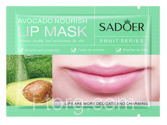 Патчі гідрогелеві для губ з екстрактом авокадо SADOER Avocado Nourish Lip Mask, 8 г., фото 1