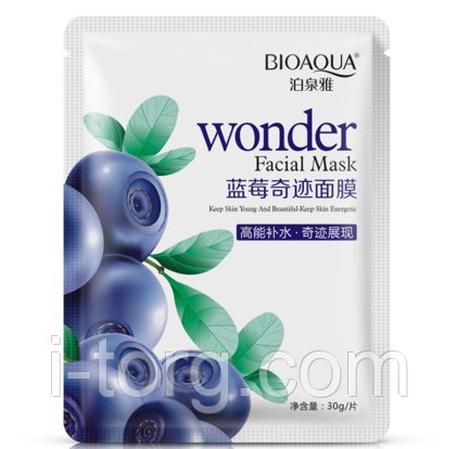 Тканинна маска із екстрактом чорниці Bioaqua Blueberry Wonder Facial Mask, 30 г., фото 1