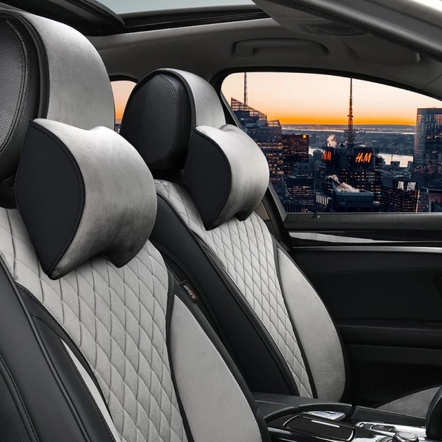 Подушки для шиї на підголівник (2 шт.) чисті Elegant регульовані, велюр Сірі, фото 1