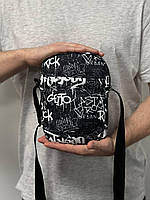 Барсетка через плечо \ мужская сумка мессенджер \ мужская бананка "Street Art" черная со стильным принтом