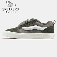 Мужские кроссовки Vans KNU Skool Grey Green White, Стильные кеды Ванс Олд Скул зелёного цвета