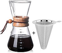 Кемекс для кофе Chemex 600 мл с металлическим фильтром пуровером для альтернативного заваривания (СH6WF)