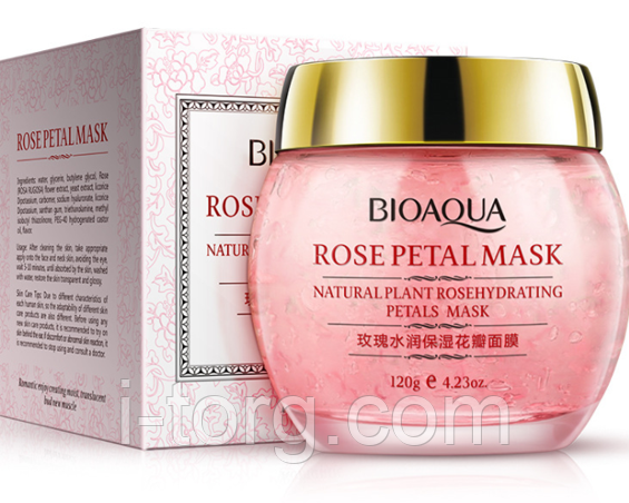 Нічна пом'якшувальна маска із пелюстками троянди Bioaqua Rose Petal Mask, 120 мл.
