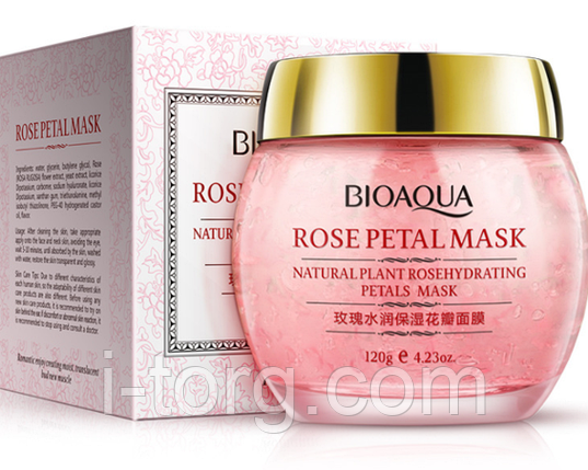 Нічна пом'якшувальна маска із пелюстками троянди Bioaqua Rose Petal Mask, 120 мл., фото 1