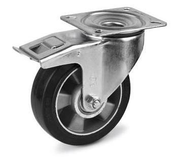 Колесо 160 мм на еластичній гумі у поворотному кронштейні з майданчиком та гальмом