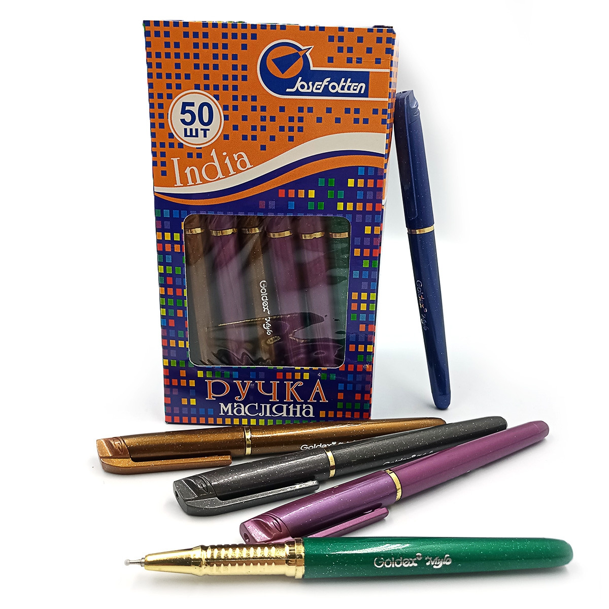 Ручка масляна JOtten Mylo Gold Індія Blue 0,7 мм, 50шт/карт.уп., mix