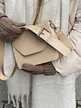 Жіноча класична сумка через плече крос-боді на широкому ремені бежева, фото 3