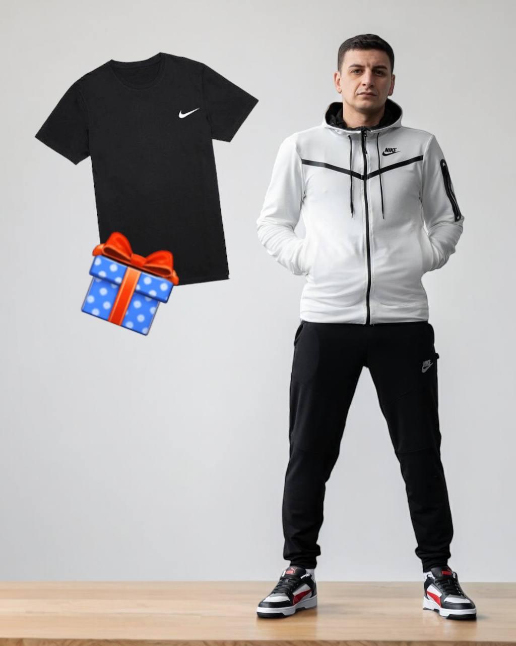 Спортивний костюм чоловічий Nike Tech Fleece чорно білий весняний підлітковий Найк Теч Фліс
