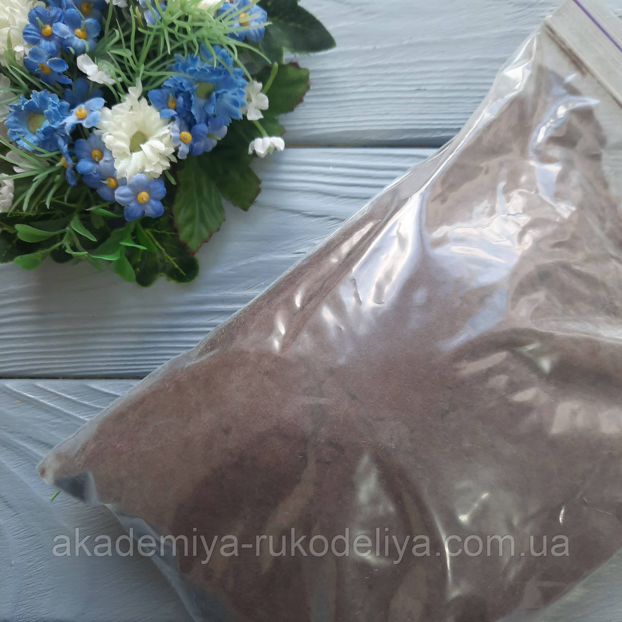 Флок пудра велика. Колір коричневий. р-р 1 мм. 100 гр.