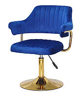 Кресло с подлокотниками на золотой опоре с регулировкой высоты Jeff GD-Base с мягкой обивкой Бархат синий B-1026