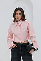 Женская укороченная рубашка розовая со швами спереди