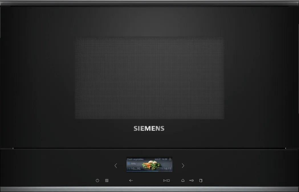 Siemens Мікрохвильова піч вбудована, 21л, електр. керув., 900Вт, гриль, дисплей, чорний  Zruchno та Економно