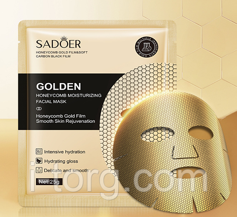 Тканинна маска антивікова з екстрактом камелії і золотом Sadoer, 25 г., фото 1