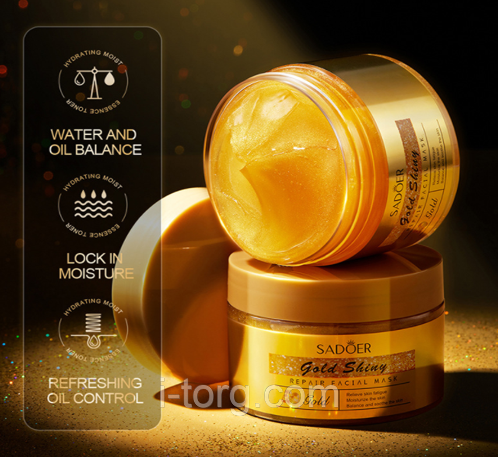 Маска для обличчя із золотом для зволоження та вирівнювання тону SADOER, 120 г.