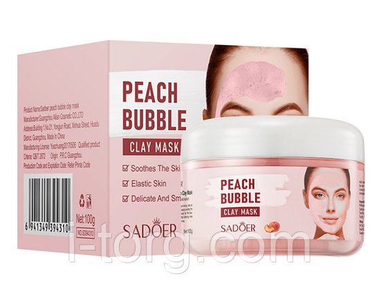 Очищаюча бульбашкова киснева маска для обличчя з екстрактом персика Sadoer, 100 г., фото 1
