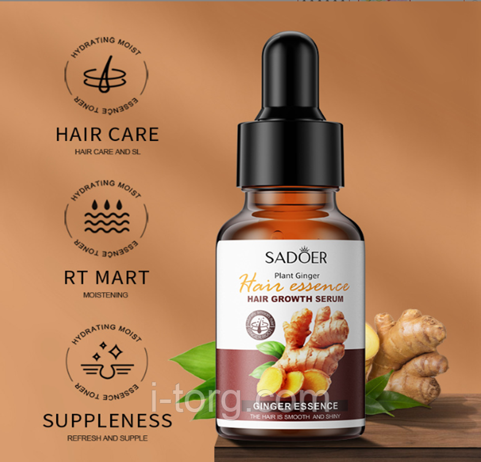 Сироватка з екстрактом кореня імбиру для інтенсивного росту волосся Sadoer, 30 мл.