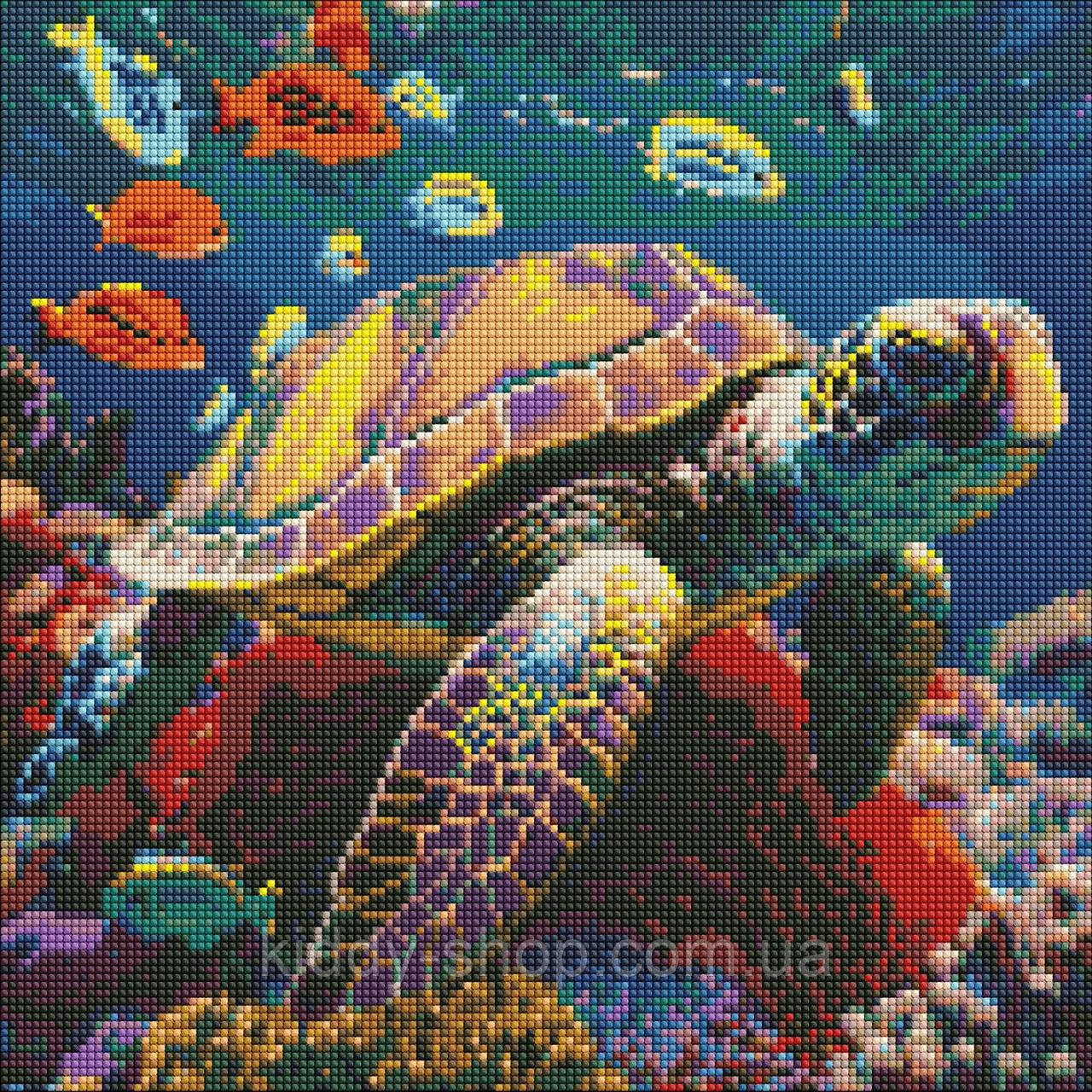 Діамантова мозаїка Підводний світ з голограмними стразами (АВ) ©art_selena_ua, 40х40см