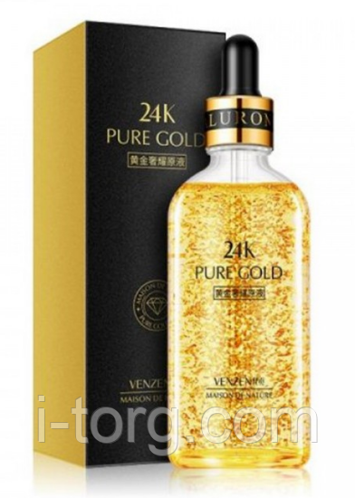 Сироватка Venzen 24K PURE GOLD, з нано-золотом та гіалуроновою кислотою, 100 мл.
