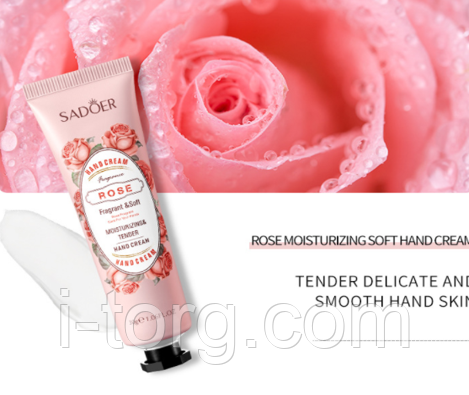 Зволожуючий крем для рук Sadoer Hand Cream Rose із екстрактом троянди, 30 г.