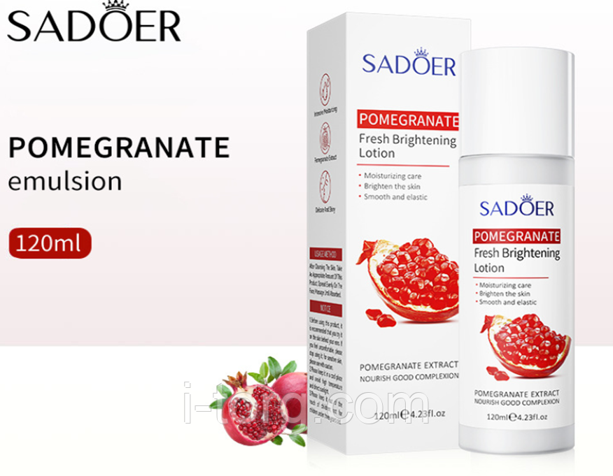 Освіжаючий та освітлювальний лосьйон для обличчя з екстрактом гранату Sadoer, 120 мл.