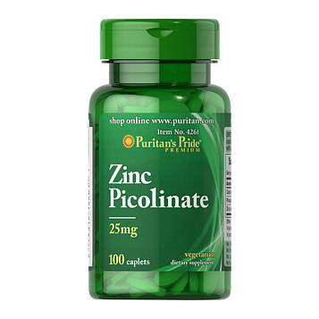 Цинк - Puritan’s Pride Zinc Picolinate 25 mg / 100 tablets