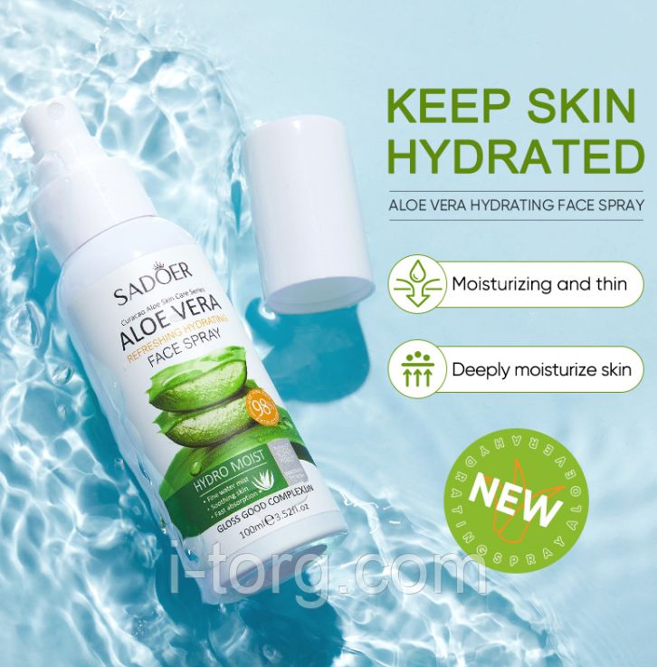 Зволожуючий спрей для обличчя з алое Sadoer, 100мл.