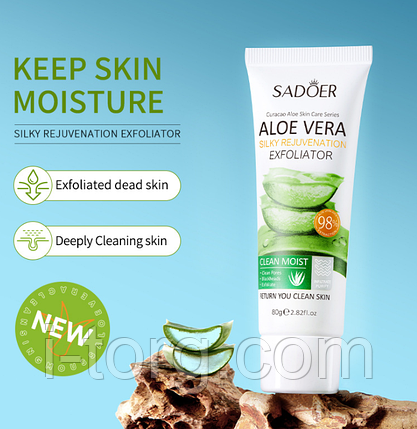 Відлущуючий гель-скатка для обличчя з алое вера Sadoer, 80 г., фото 1