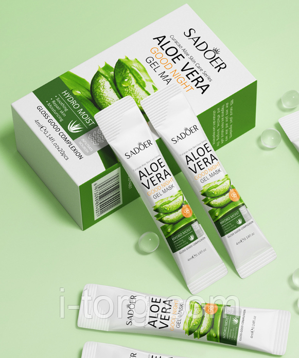 Нічна маска стик із екстрактом алое Sadoer, 20 шт*4 мл.