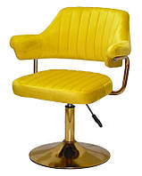 Кресло с подлокотниками на золотой опоре с регулировкой высоты Jeff GD-Base с мягкой обивкой Бархат желтый B-1027