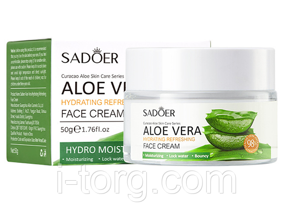 Зволожуючий крем для обличчя з алое віра Sadoer, 50 г., фото 1