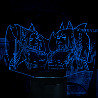 Акриловый 3D светильник-ночник Девушки-лисички аниме синий