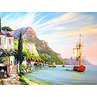 Раскраска по номерам на дереве 40*50 J.Otten "Городок у моря" (карт.уп краски+кисти)