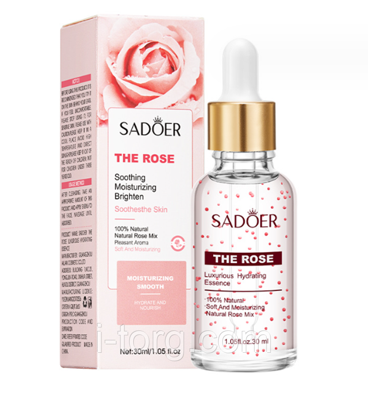 Зволожуюча есенція для обличчя з екстрактом троянди Sadoer, 30 мл.