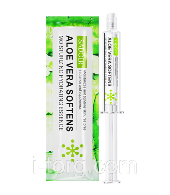 Омолоджуюча есенція для обличчя з екстрактом алое віра в шприці Sadoer, 10 г