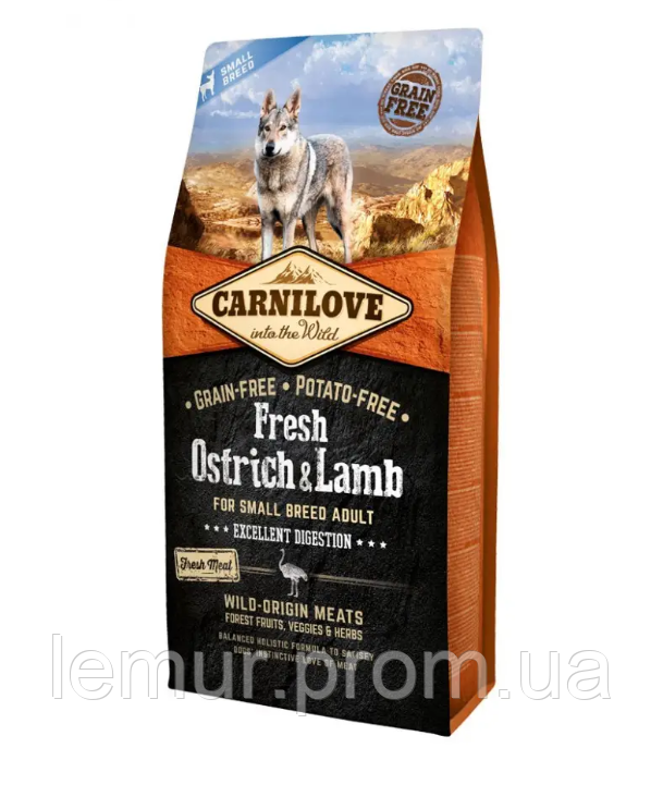 Сухой корм Carnilove Dog Adult Small Breed Fresh Ostrich & Lamb 6кг - фото 1 - id-p2154065940