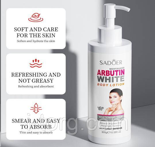 Освітлюючий лосьйон для тіла з нікотинамідом та арбутином Sadoer, 300 г.