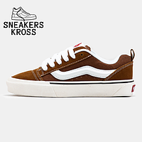 Женские кеды Vans KNU Skool Brown White, Стильные кеды Ванс Олд Скул коричневого цвета