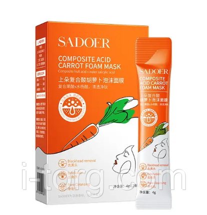 Маска для обличчя бульбашкова Sadoer з екстрактом моркви, 12шт * 4г.