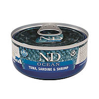 Farmina N&D Grain Free Ocean Tuna, Sardine & Shrimp Adult Консерва для кошек с тунцом, сардиной и креветками