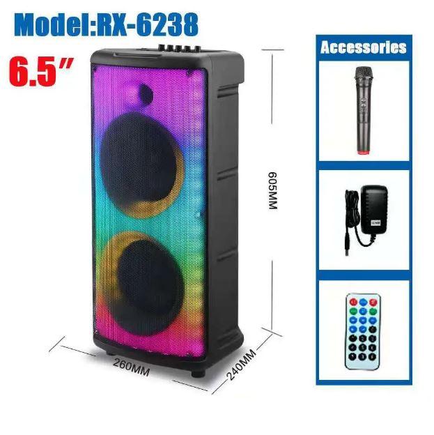 Переносна акустична система SURFACE RX-6238 (6,5"x2 + tweet) 30 W (бездротовий мікрофон) (Пульт) 4000mAh