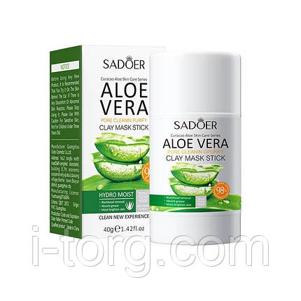 Глиняна маска-стик для обличчя для глибокого очищення з алое віра Sadoer, 40г, фото 1
