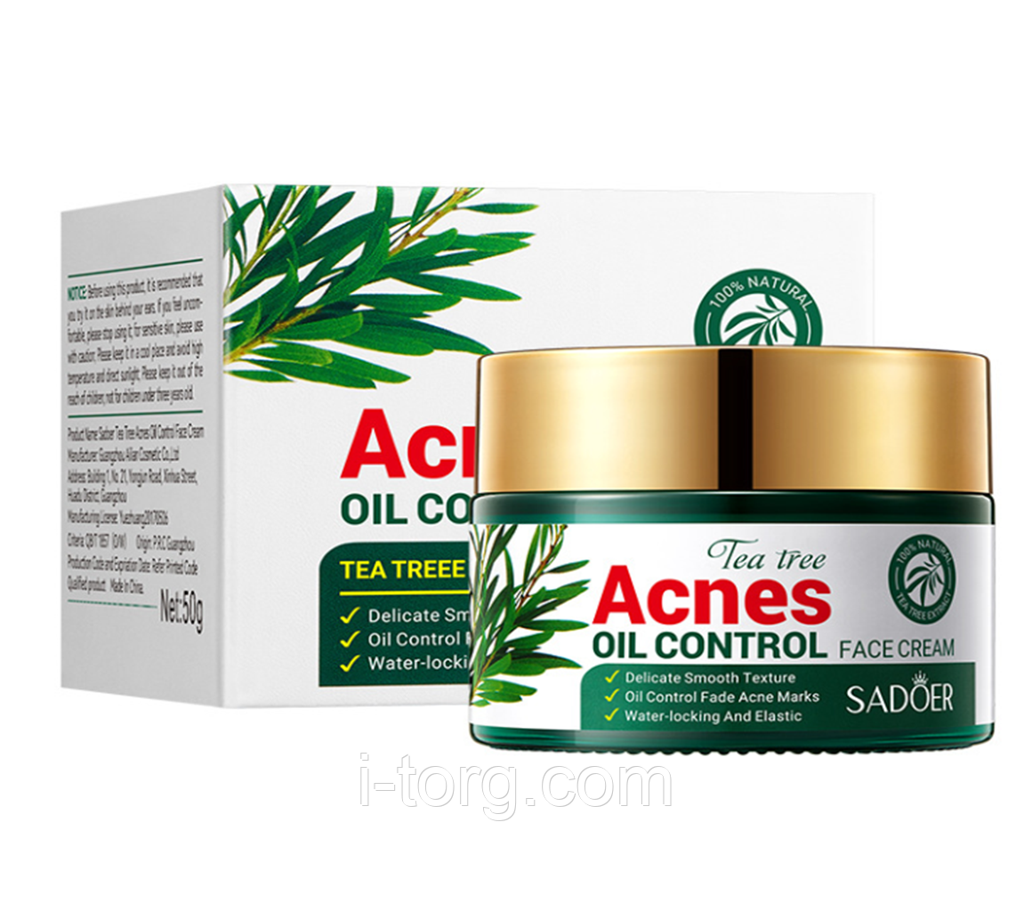 Крем для обличчя проти акне з олією чайного дерева Sadoer, 50 г.