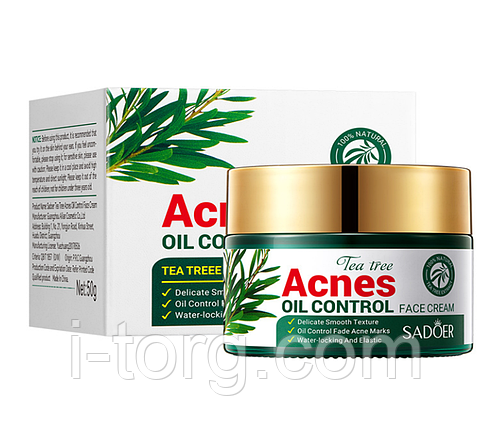 Крем для обличчя проти акне з олією чайного дерева Sadoer, 50 г., фото 1