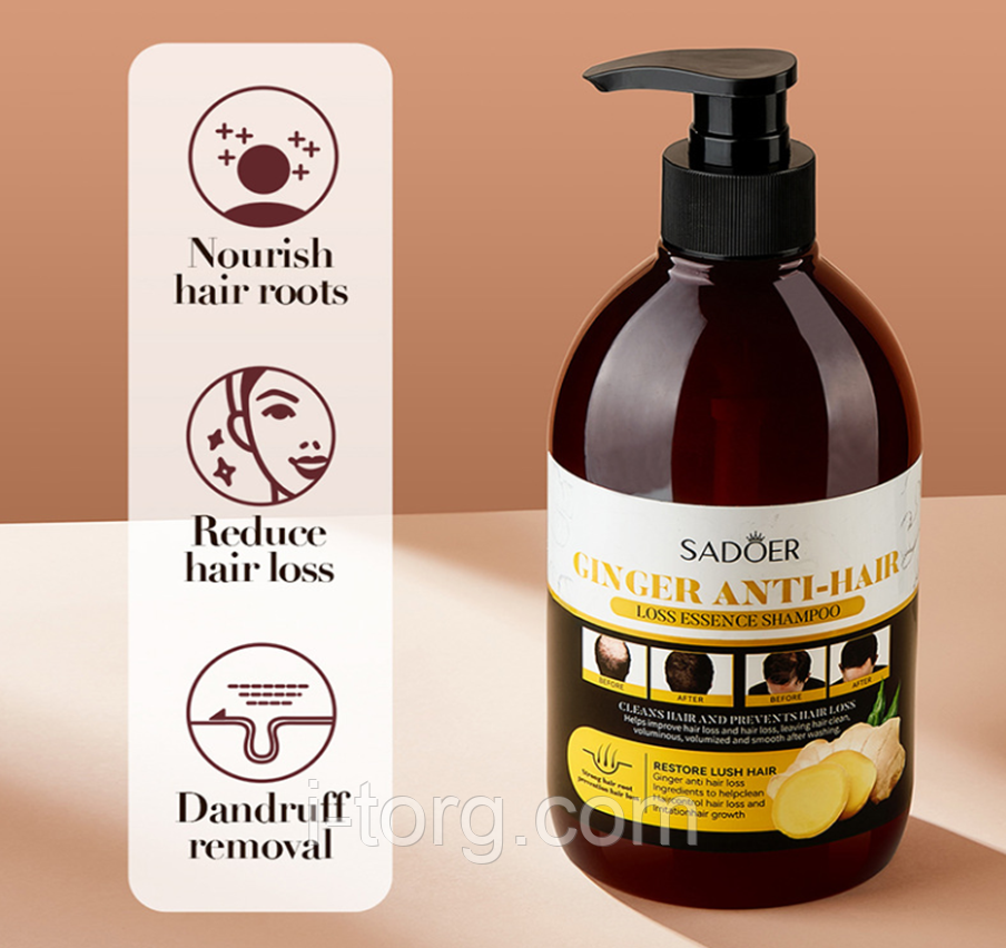 Шампунь Sadoer проти випадання волосся з імбиром, 500мл.