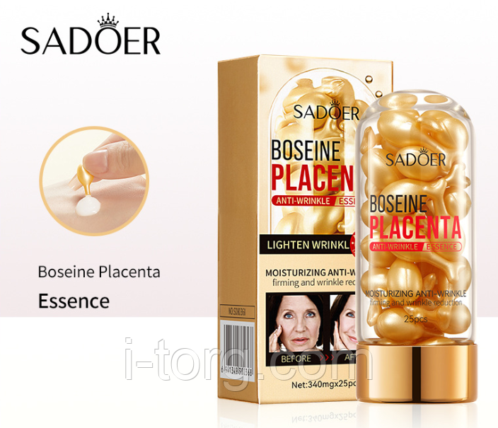 Антивікова есенція для обличчя з плацентою у капсулах Sadoer, 25 капсул.