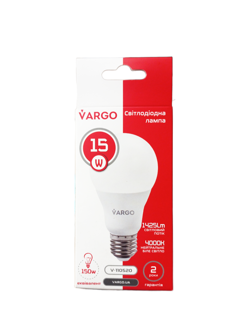 Лампа світлодіодна Vargo A65 15W 4000K E27 V-110520